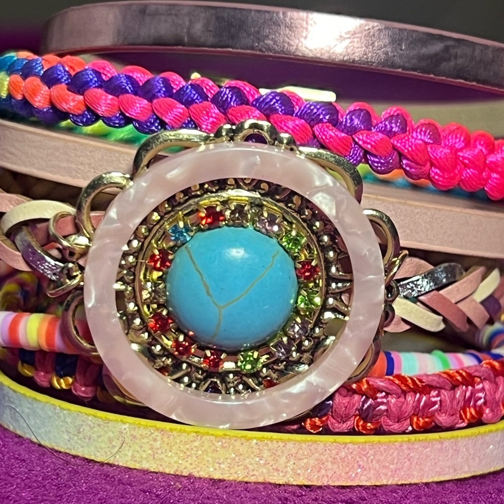 Bohemian Handmade Multi-Strand Leather Bracelet with Turquoise Stone